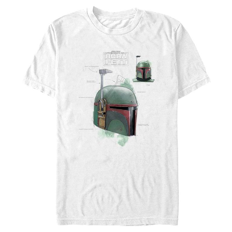 Preview: Star Wars - Book of Boba Fett - Boba Fett Helmet Schematic Painted - Men's T-Shirt - White - Front