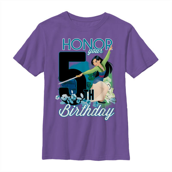 Aperçu: Disney - Mulan - Mulan Five Birthday - Birthday - Enfant T-shirt - Pourpre - Devant