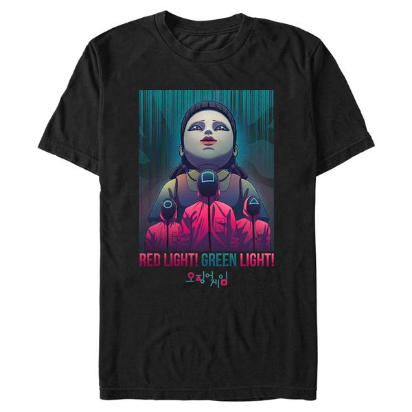 Vorschau: Netflix - Squid Game - Doll Red Light eyes - Männer T-Shirt - Schwarz - Vorne