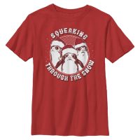 Star Wars - Síla se probouzí - Porg Squeaking Through the Snow - Vánoce - Dětské Tričko - Červená - Napřed