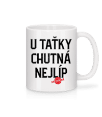 U Taťky Chutná Nejlíp - Keramický hrnek - Bílá - Napřed