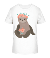 Sloth With Flowers - Kid's Organic T-Shirt Stanley Stella 2.0 - White - Front
