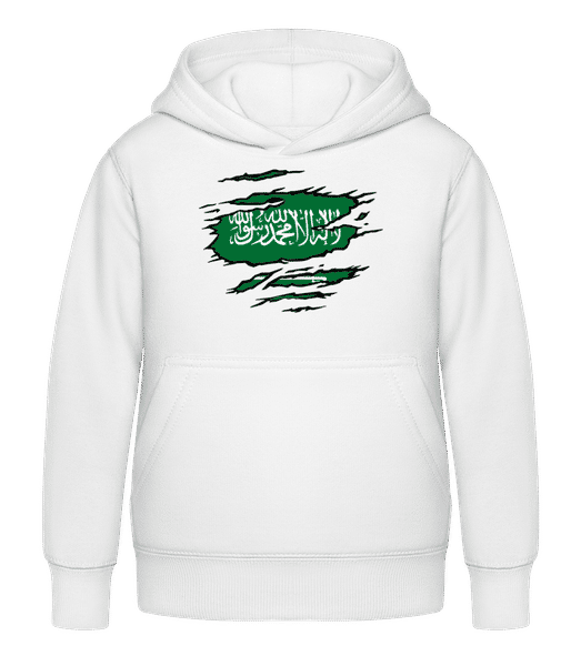 Aperçu: Drapeau déchiré Arabie Saoudite - Sweat à capuche Enfant - Blanc - Devant