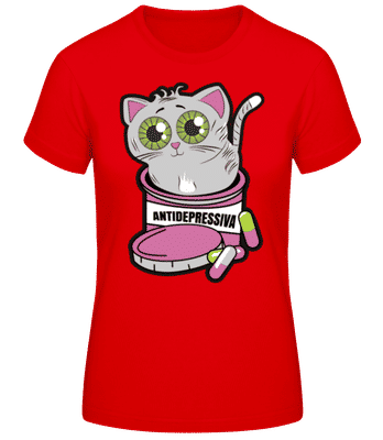 Antidepressiva Katze - Frauen Basic T-Shirt - Rot - Vorne