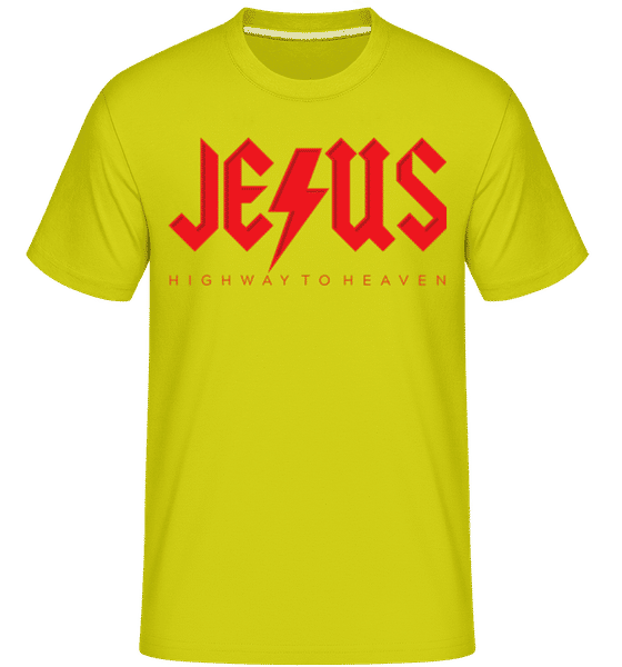 Aperçu: Jesus Highway To Heaven -  T-Shirt Shirtinator homme - Citron vert - Devant