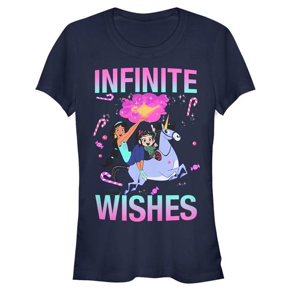 Aperçu: Disney - Les mondes de Ralph - Text Infinite Wishes - Femme T-shirt - Bleu marine - Devant