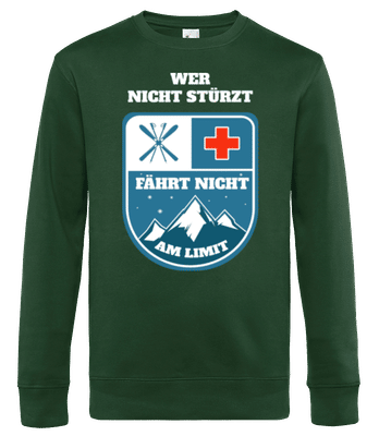 Skifahren Wer Nicht Stürzt Limit - Männer Standard Pullover - Flaschengrün - Vorne