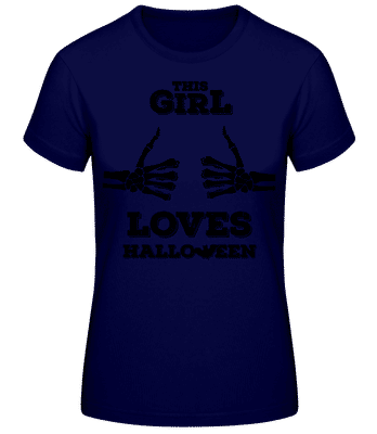 Tato dívka miluje Halloween - Dámské basic tričko - Namořnická modrá - Napřed