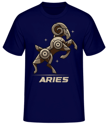 Mecha Robotic Zodiac Sign Aries - Men's Basic T-Shirt - Navy - Front