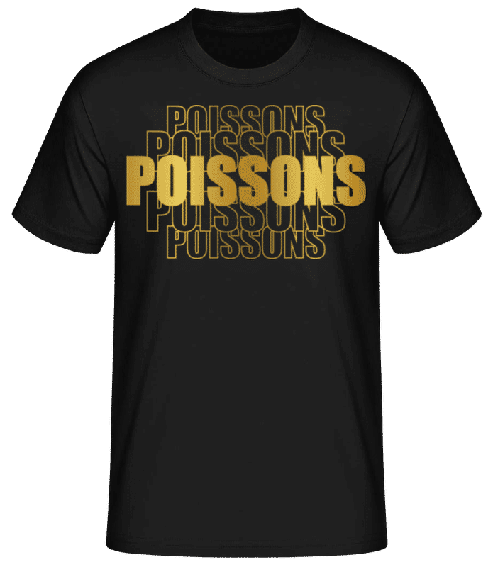 Aperçu: Écriture Doré Astrologique Poissons - T-shirt standard Homme - Noir - Devant