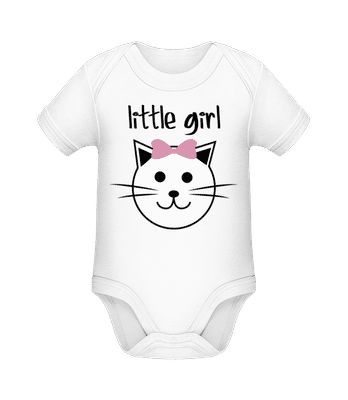 Little Girl - Cat - Organic Baby Body - White - Front