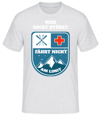 Skifahren Wer Nicht Stürzt Limit - Männer Basic T-Shirt - Grau meliert - Vorne