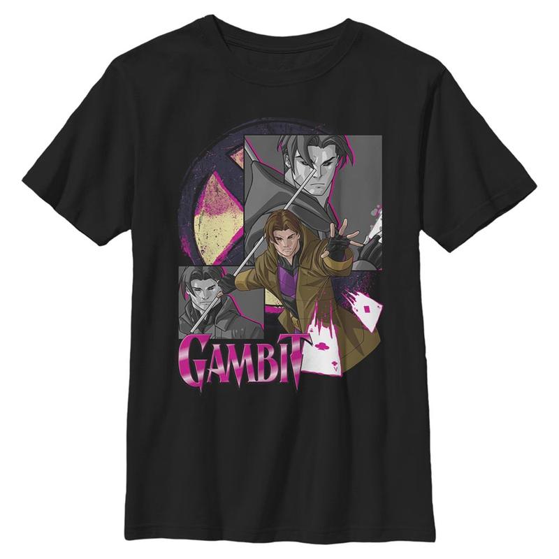 Vorschau: Marvel - Gambit Card Panels - Kinder T-Shirt - Schwarz - Vorne