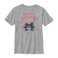 Disney Classics - Mickey Mouse - Mickey & Minnie Heart Polka Dot Silhouette - Valentine's Day - Kids T-Shirt - Heather grey - Front
