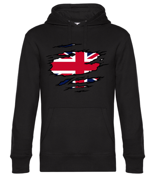Aperçu: Drapeau Déchiré Grande-Bretagne - Sweat à capuche premium Unisexe - Noir - Devant