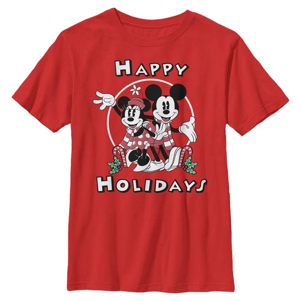 Aperçu: Disney Classics - Mickey Mouse - Mickey & Minnie Holiday - Christmas - Enfant T-shirt - Rouge - Devant