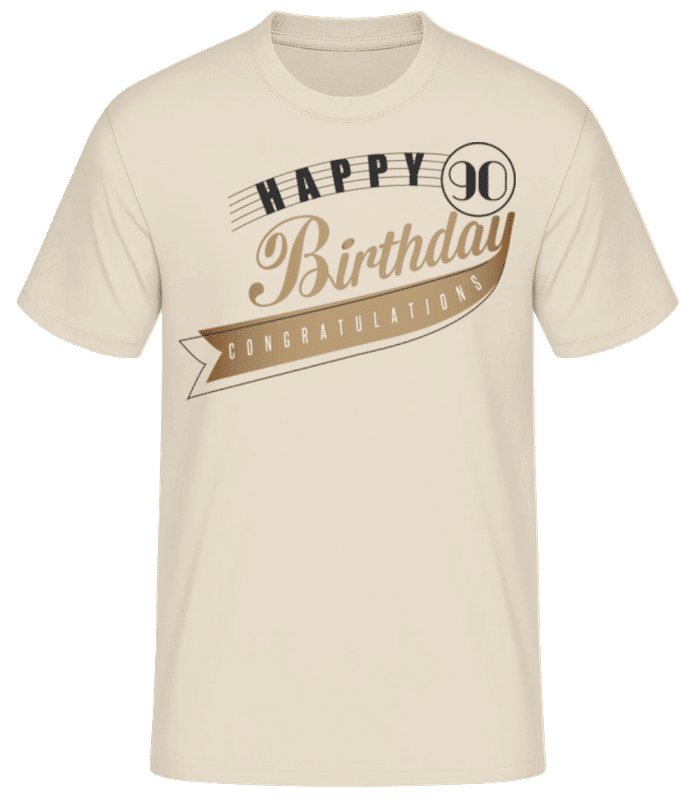 Náhľad: Happy 90 Birthday - Pánske basic tričko - Krémová - Predné