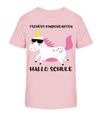 Tschüss Kindergarten Hallo Schule - Kinder Bio T-Shirt Stanley Stella 2.0 - Rosa - Vorne