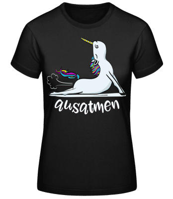 Yoga Einhorn Ausatmen - Frauen Basic T-Shirt - Schwarz - Vorne