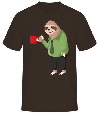 Sloth Drinks Coffee - Camiseta básica para hombre - Marrón - delante