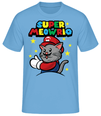 Super Meowrio - Camiseta básica para hombre - Azul claro - delante