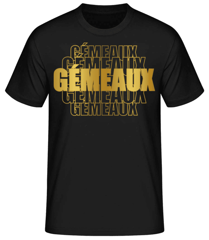 Aperçu: Écriture Doré Astrologique Gémeaux - T-shirt standard Homme - Noir - Devant