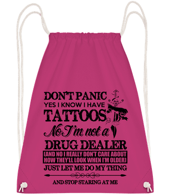 Tattoo Don't Panic - Drawstring batoh so šnúrkami - Magenta - Predné