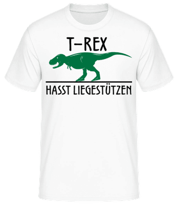 T-Rex Hasst Liegestütze - Männer Basic T-Shirt - Weiß - Vorne