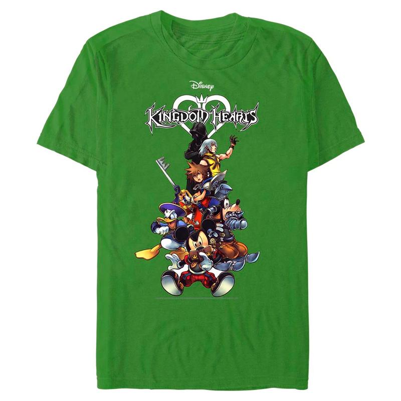 Preview: Disney - Kingdom Hearts - Skupina Group With Logo - Men's T-Shirt - Kelly green - Front