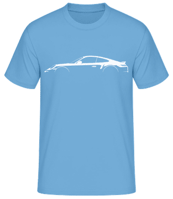 'Porsche 911 Turbo S (992)' Silhouette - Pánské basic tričko - Světle modrá - Napřed