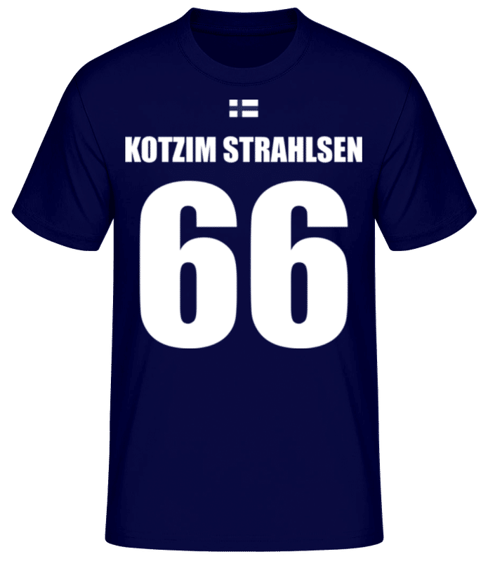 Vorschau: Finnland Fußball Trikot Kotzim Strahlsen - Männer Basic T-Shirt - Marine - Vorne