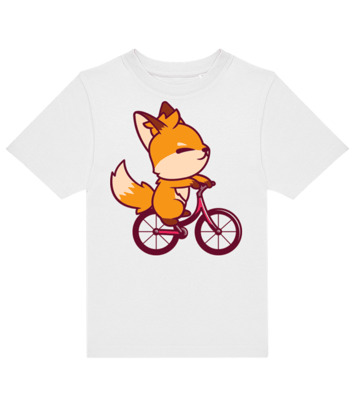 Preview:  Fox On Bike - Kids B&C T-Shirt - White - Front