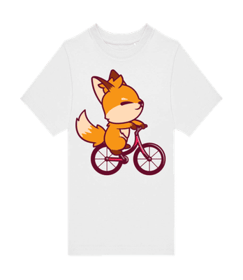  Fox On Bike - Kids B&C T-Shirt - White - Front