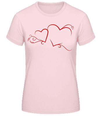 Hearts Decorated - Women's Basic T-Shirt - Pink - Front