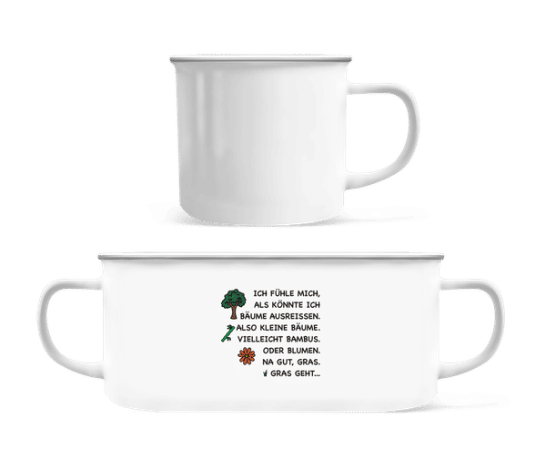 Vorschau: Bäume Ausreissen Lustig - Emaille-Tasse - Weiß - Vorne