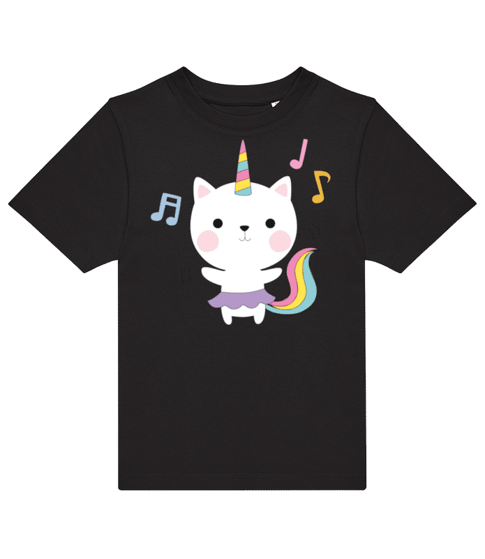 Vorschau: Tanzende Einhorn Katze - Kinder T-Shirt B&C - Schwarz - Vorne