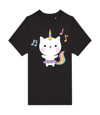 Tanzende Einhorn Katze - Kinder T-Shirt B&C - Schwarz - Vorne