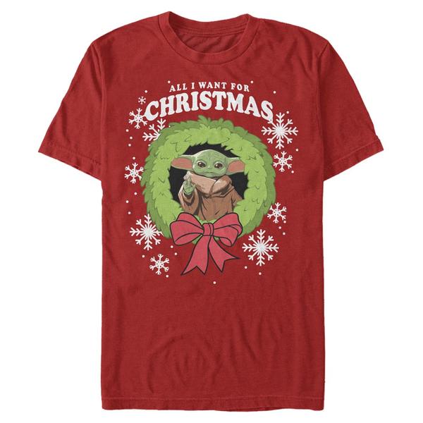 Aperçu: Star Wars - The Mandalorian - The Child Tinsel Wreath Child - Christmas - Homme T-shirt - Rouge - Devant