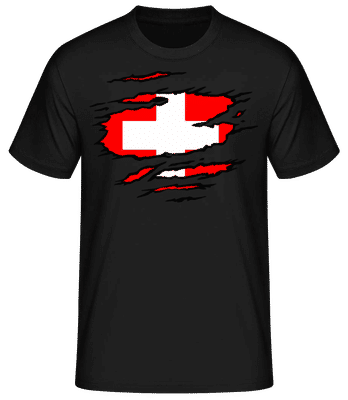 Drapeau déchiré Suisse - T-shirt standard Homme - Noir - Devant
