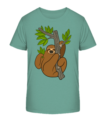 Sloth On The Tree - Kid's Organic T-Shirt Stanley Stella 2.0 - Teal - Front