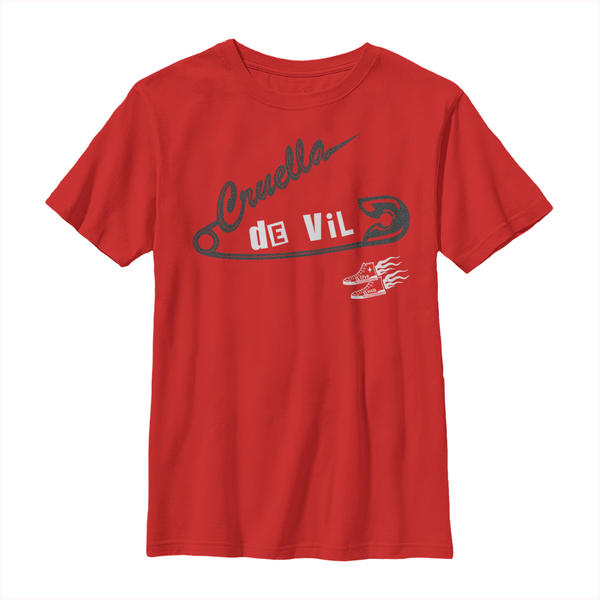 Aperçu: Disney Classics - Cruella - Logo Cruella Pin - Enfant T-shirt - Rouge - Devant