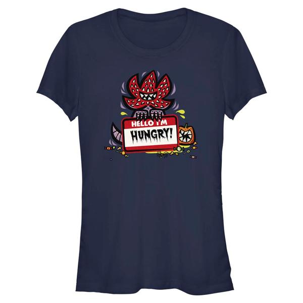 Aperçu: Netflix - Stranger Things - Demogorgon Hungry - Halloween - Femme T-shirt - Bleu marine - Devant