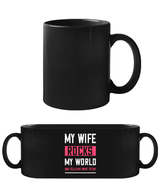 Vorschau: My Wife Rocks My World - Schwarze Tasse - Schwarz - Vorne