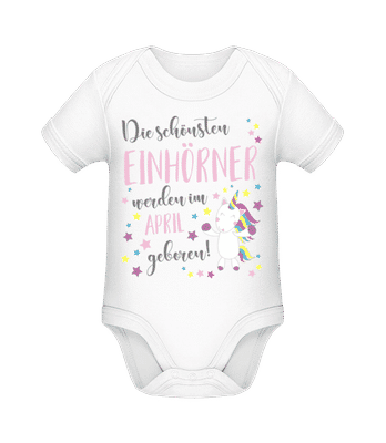 Einhorn Geboren In April - Baby Bio Strampler - Weiß - Vorne