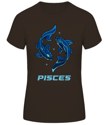 Mecha Robotic Zodiac Sign Pisces - Women's Basic T-Shirt - Brown - Front