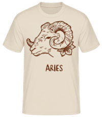 Scribble Style Zodiac Sign Aries - Men's Basic T-Shirt - Cream - Front