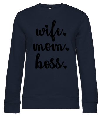 Motif Wife Mom Boss - Sweat-shirt standard pour femme - Bleu marine - Devant