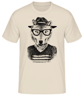 Hipster Fox Black - Men's Basic T-Shirt - Cream - Front