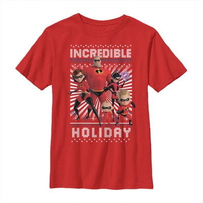 Pixar - Incredibles - Group Shot Incredible 2 Holiday - Kids T-Shirt - Red - Front