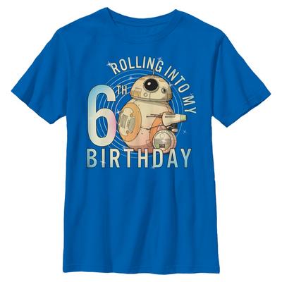 Star Wars - Der Aufstieg Skywalkers - D-0 & BB-8 Rolling Into My 6th Birthday - Geburtstag - Kinder T-Shirt - Royalblau - Vorne